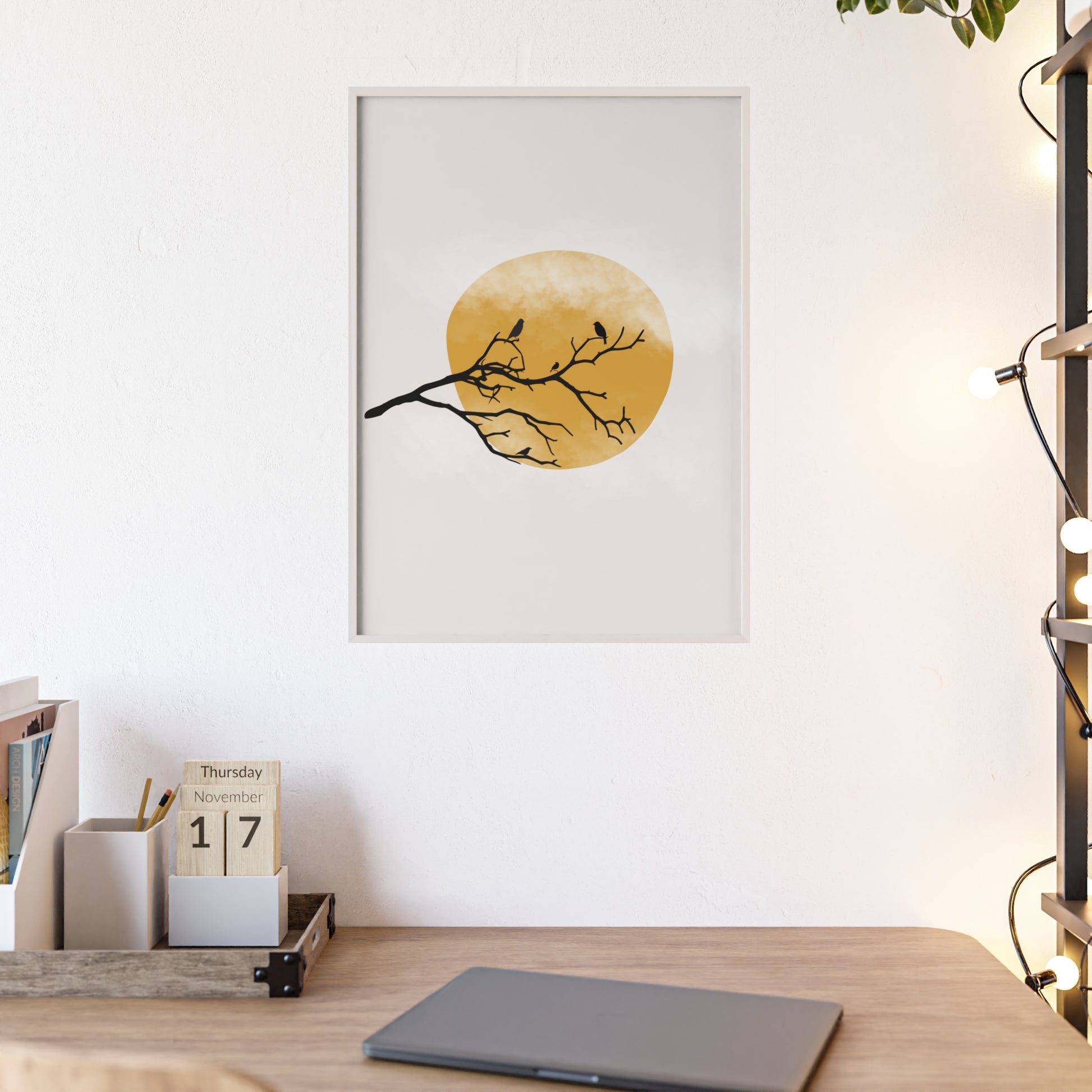 Framed Art Print - Modern Nature Poster with Yellow Sun