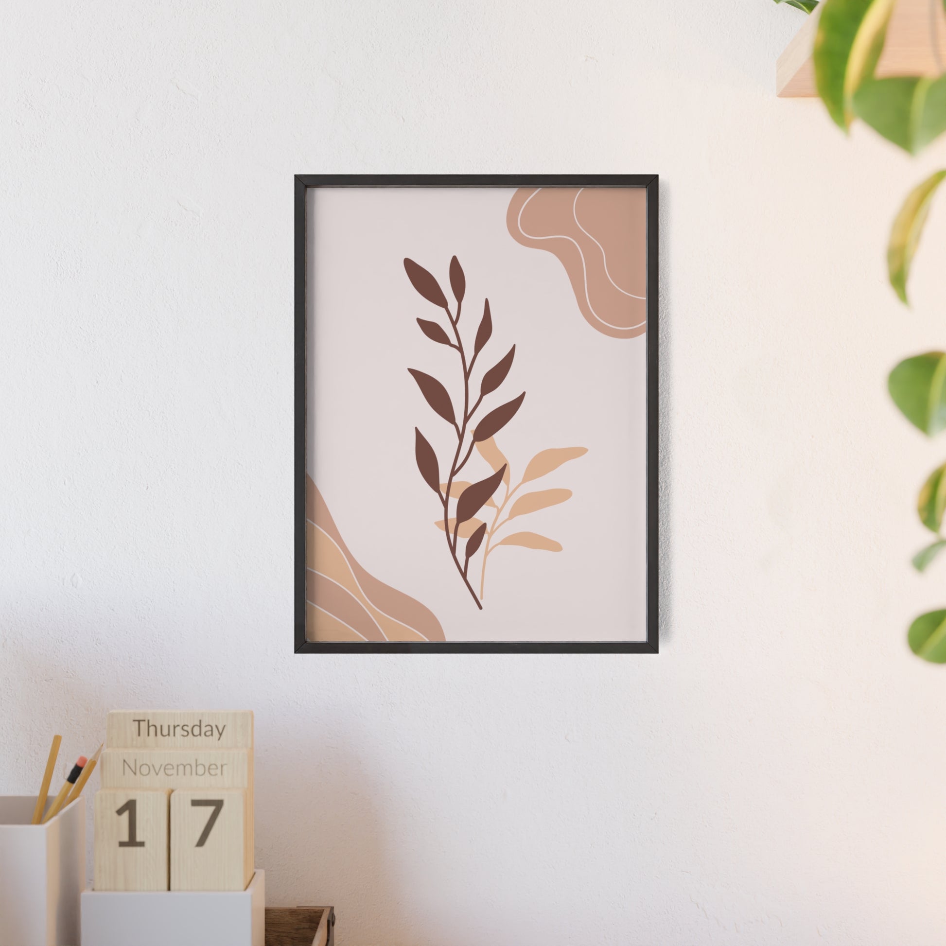 Elegant Botanical Wall Art Poster with Wooden Frame, Home Decor, Gift Idea, Modern Decor, Bathroom Wall Art