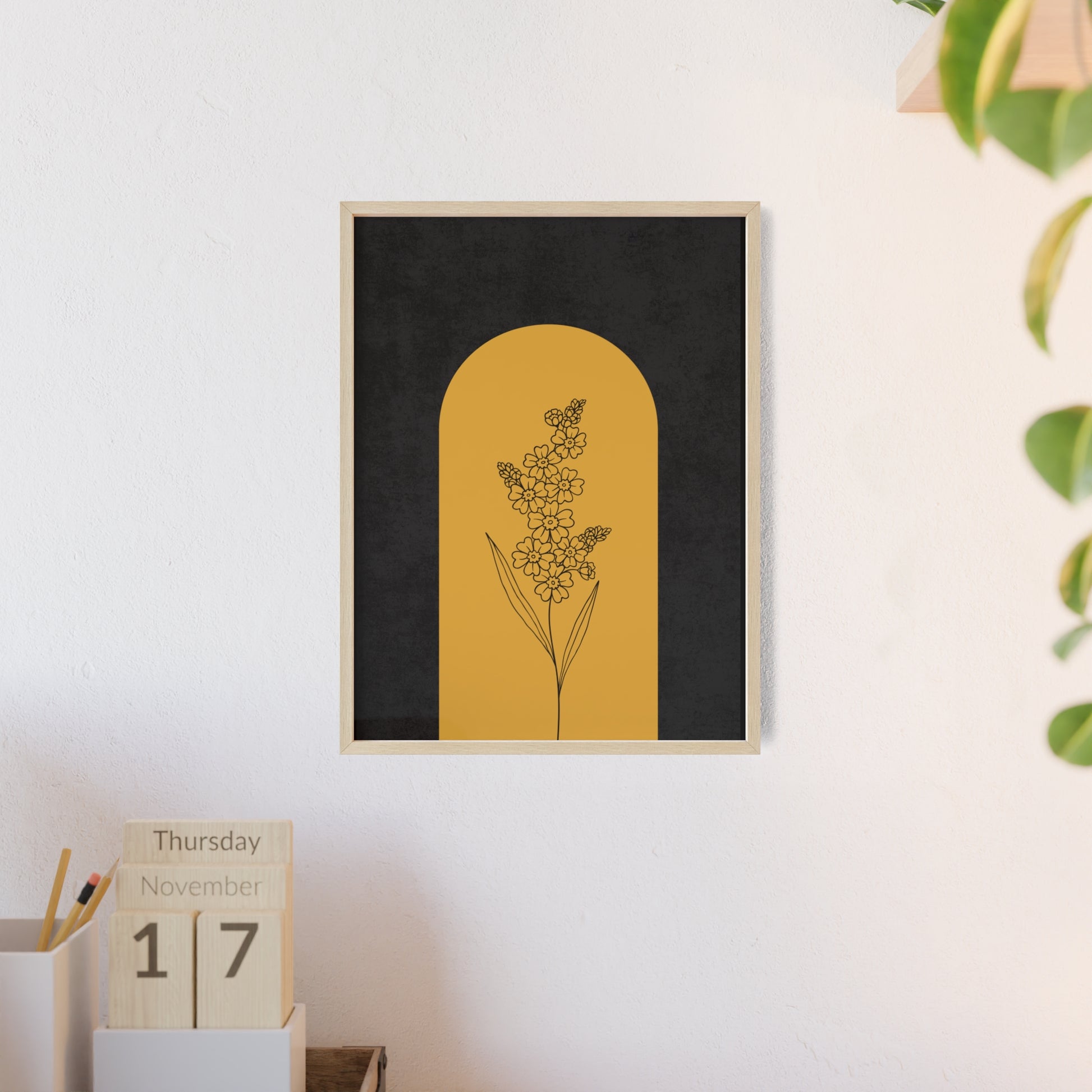 Chic Floral Poster with Wooden Frame, Wall Art, Home Decor, Modern Aesthetic, Gift for Her, Minimalist Design