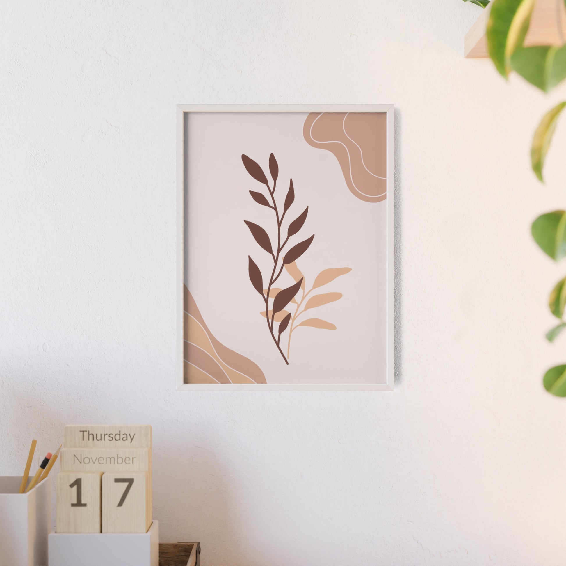 Elegant Botanical Wall Art Poster with Wooden Frame, Home Decor, Gift Idea, Modern Decor, Bathroom Wall Art