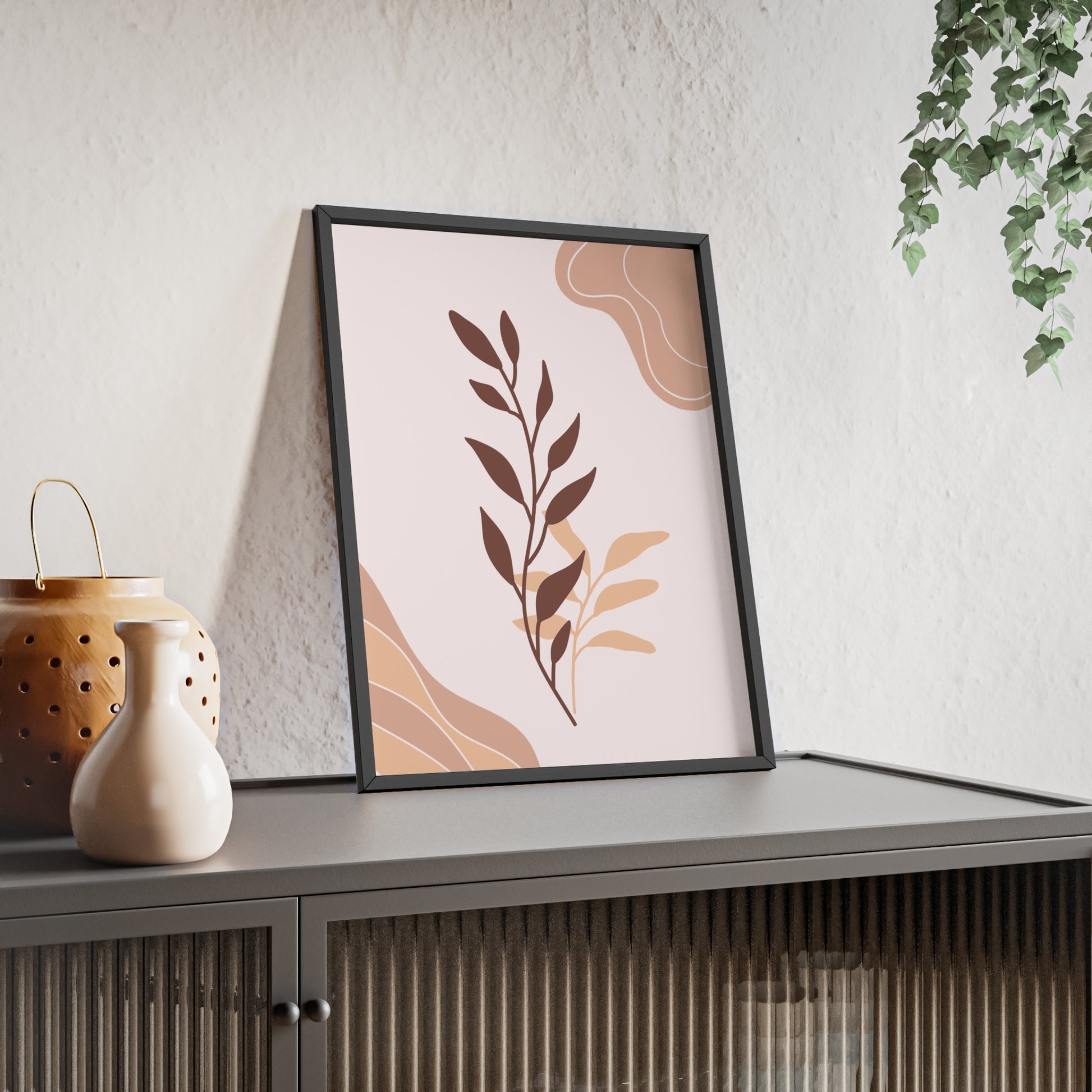 Elegant Botanical Wall Art Poster with Wooden Frame, Home Decor, Gift Idea, Modern Decor, Bathroom Wall Art