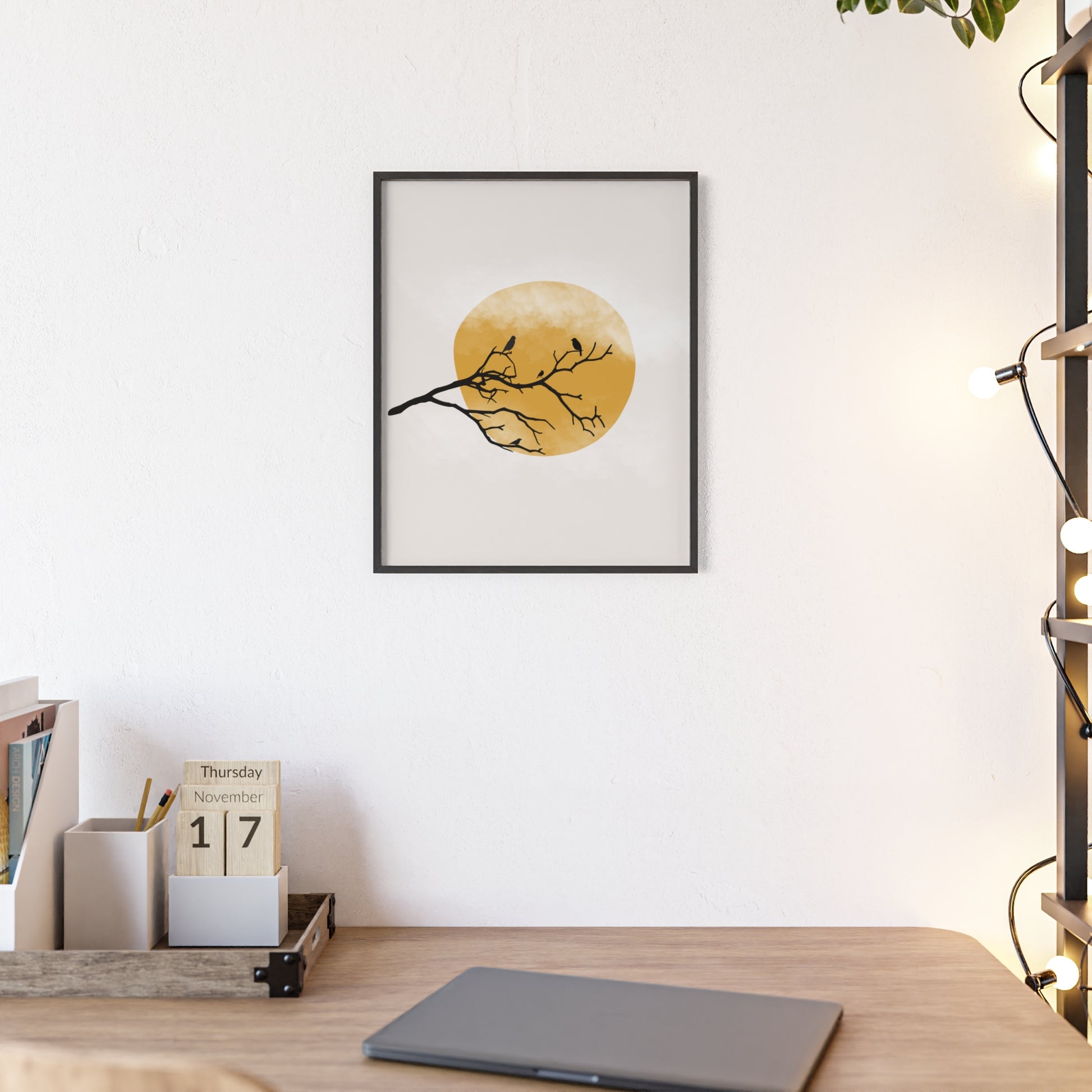 Framed Art Print - Modern Nature Poster with Yellow Sun