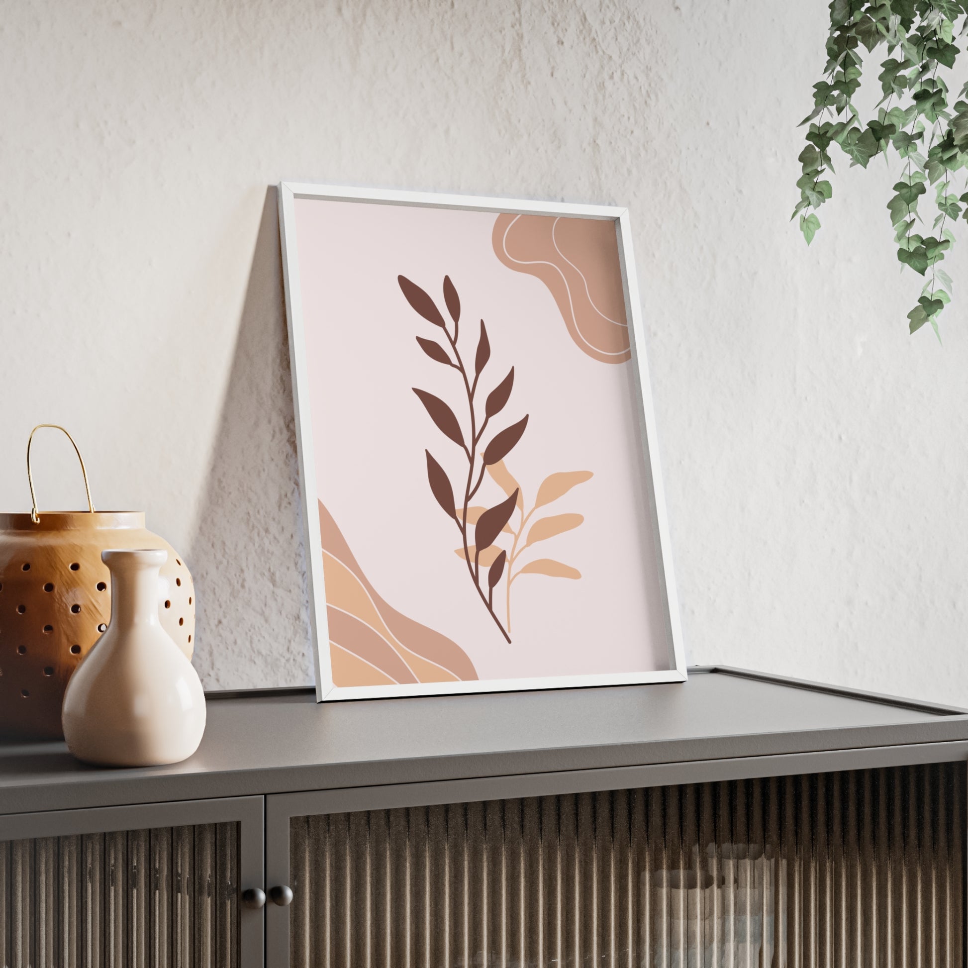 Elegant Botanical Wall Art Poster with Wooden Frame, Home Decor, Gift Idea, Modern Decor, Bathroom Wall Art