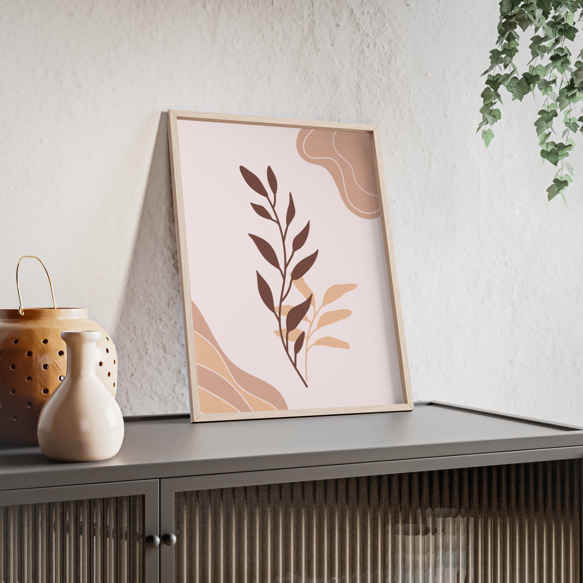 Elegant Botanical Wall Art Poster with Wooden Frame, Home Decor, Gift Idea, Modern Decor, Bathroom Wall Art