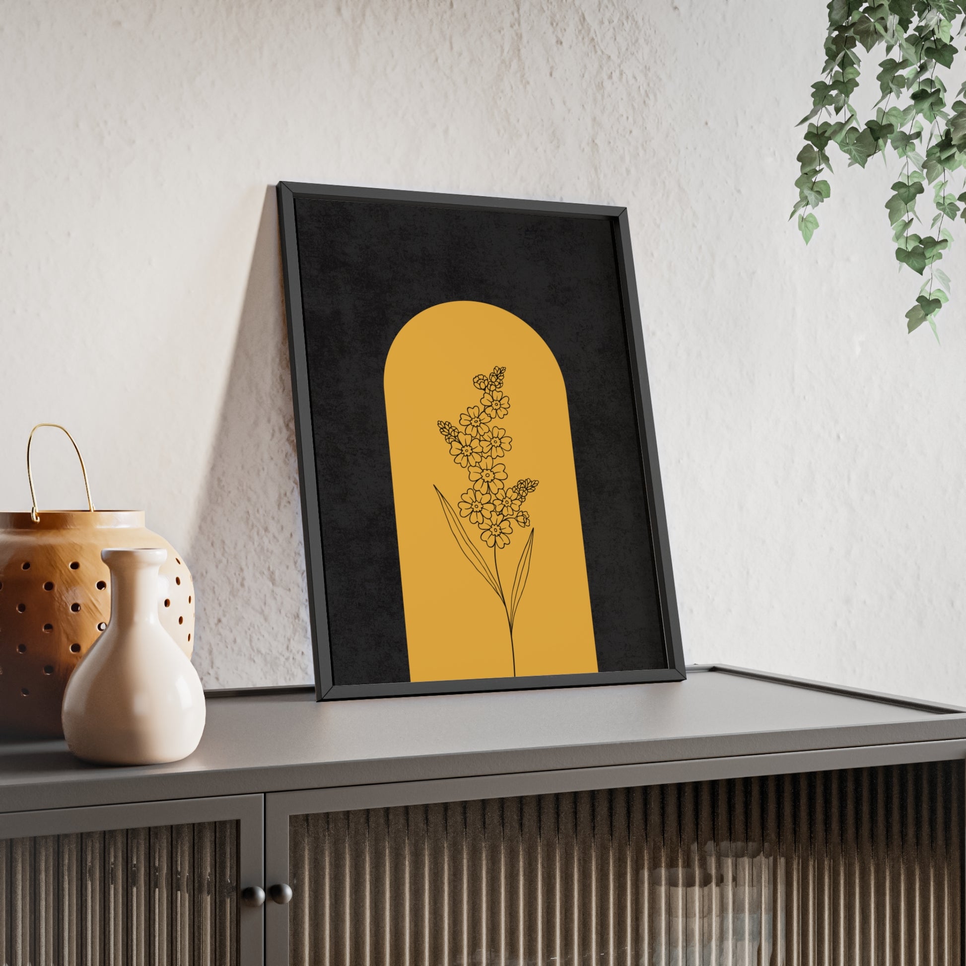 Chic Floral Poster with Wooden Frame, Wall Art, Home Decor, Modern Aesthetic, Gift for Her, Minimalist Design