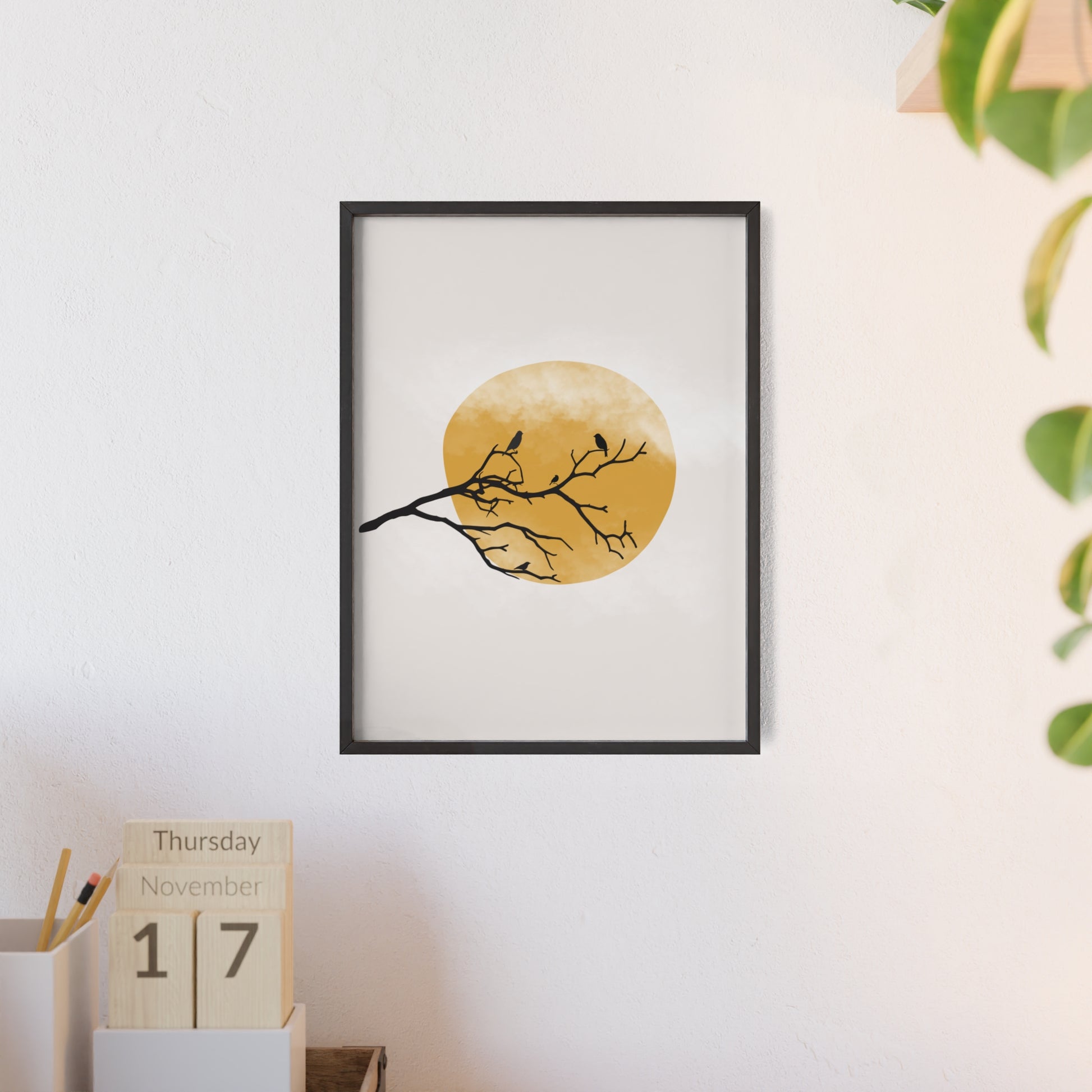 Framed Art Print - Modern Nature Poster with Yellow Sun
