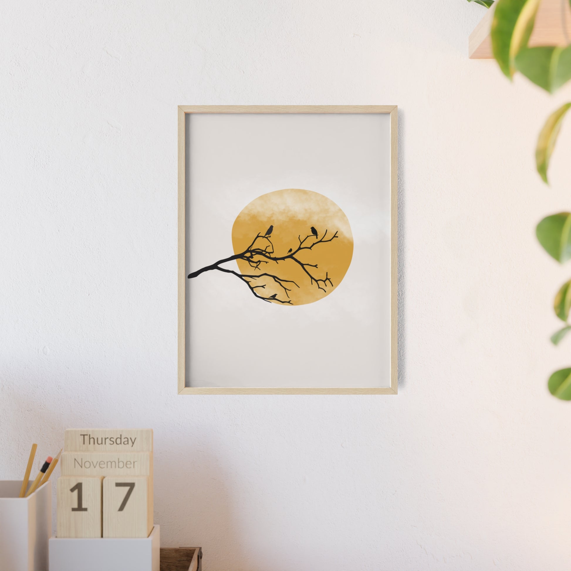 Framed Art Print - Modern Nature Poster with Yellow Sun