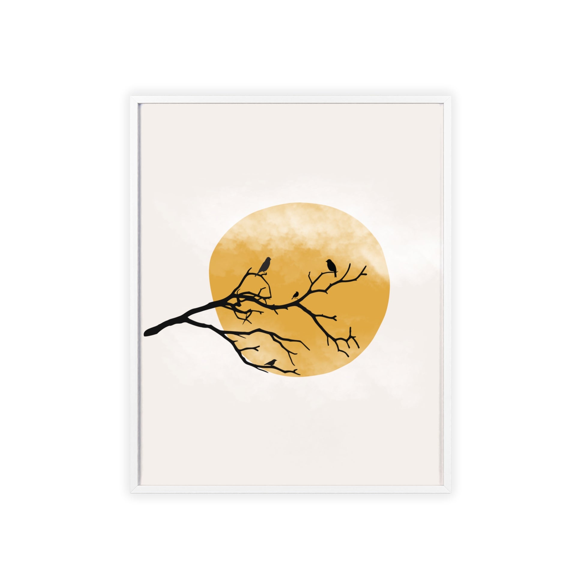 Framed Art Print - Modern Nature Poster with Yellow Sun