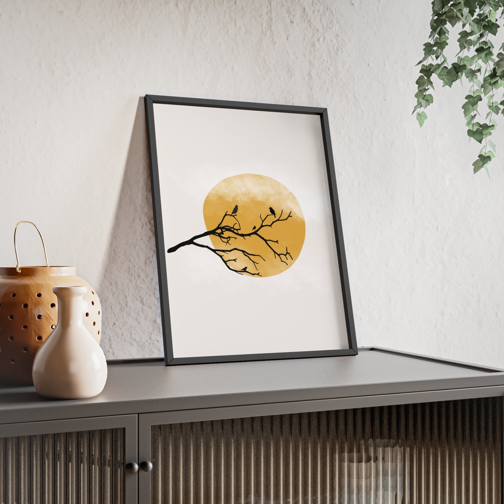 Framed Art Print - Modern Nature Poster with Yellow Sun