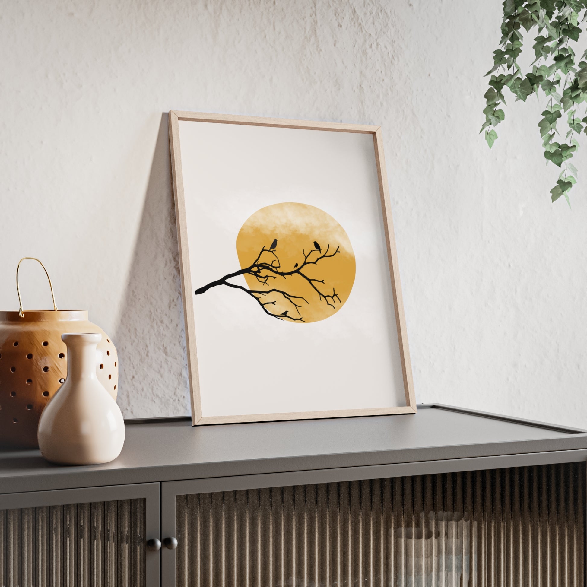 Framed Art Print - Modern Nature Poster with Yellow Sun