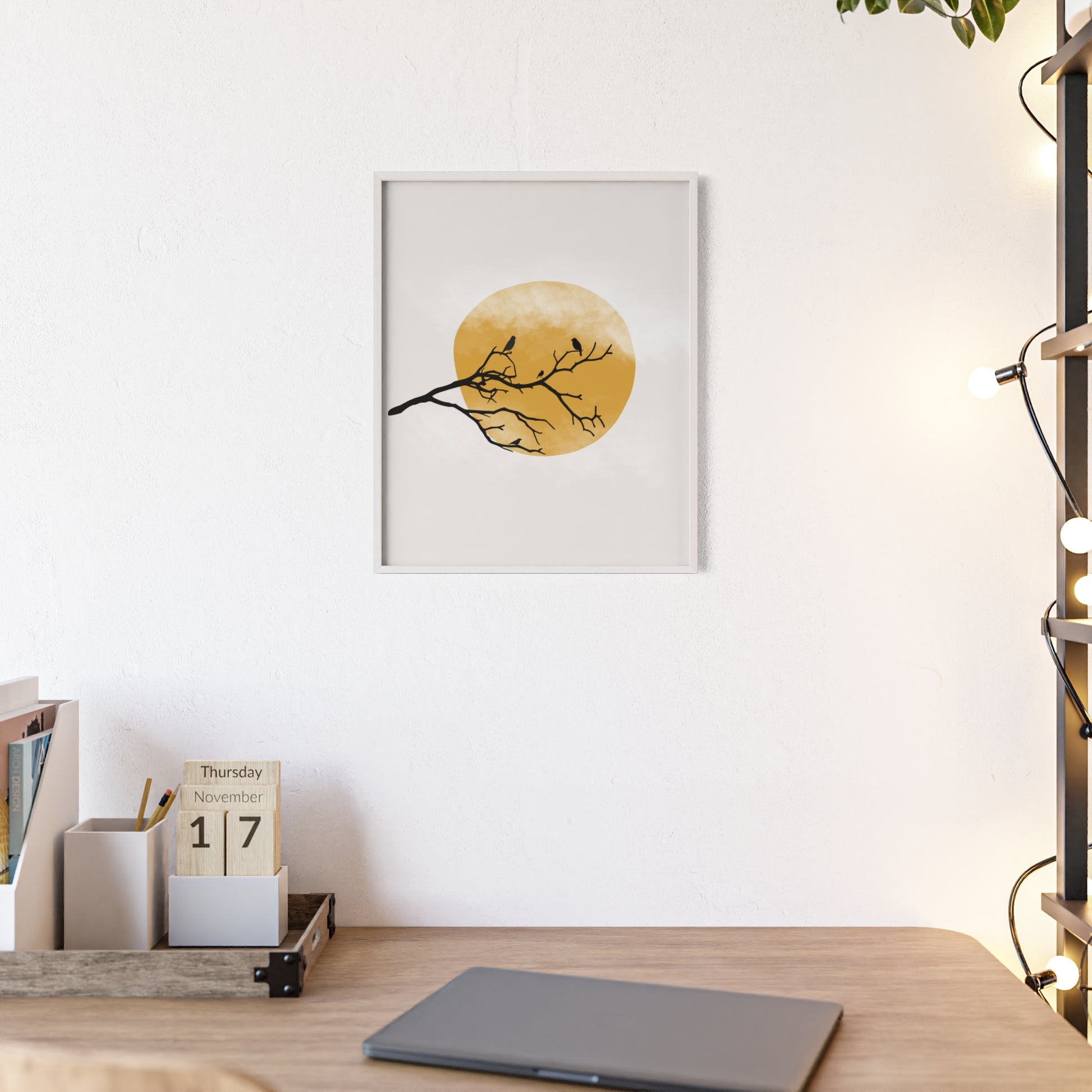 Framed Art Print - Modern Nature Poster with Yellow Sun