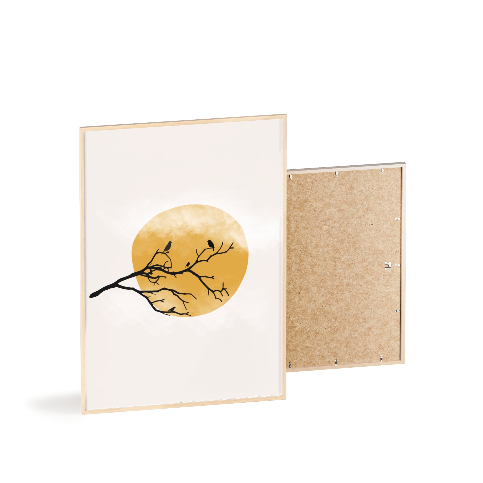 Framed Art Print - Modern Nature Poster with Yellow Sun